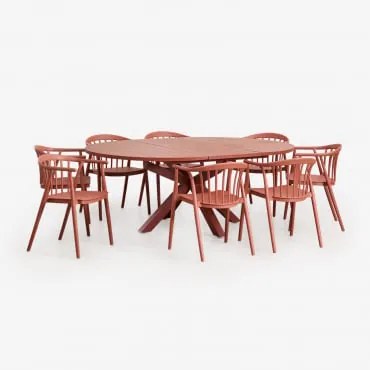 Conjunto De Mesa Extensível Redonda 145-200x145 Cm Em Alumínio Barces E 10 Cadeiras De Jardim Empilháveis Com Apoios De Braços I Terracota - Sklum