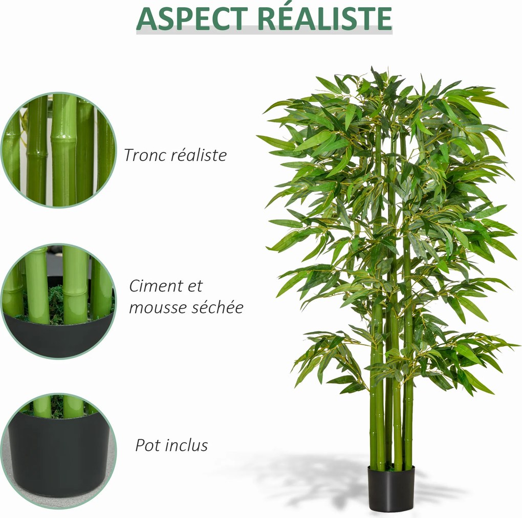Bambu Artificial XL 1,60 m de altura, 975 folhas densas e realistas, com vaso incluído, preto e verde