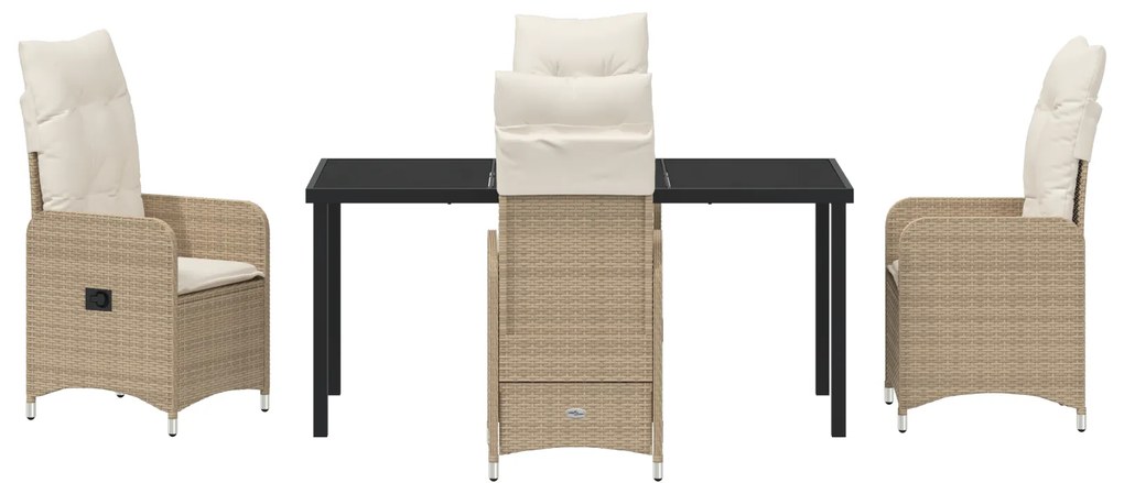 Conjunto de Jantar de Jardim de 5 Peças com Almofadas de Rattan Bege