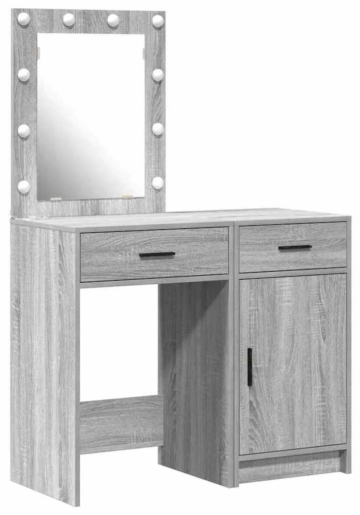 Conjunto de Mesa de Vestir 2 Peças com LED em Madeira Encenada Cinza S