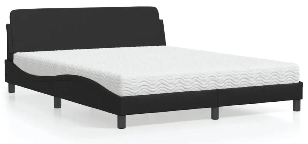 Cama com colchão 160x200 cm couro artificial preto