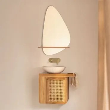 Conjunto De Móveis De Banheiro Suspensos Em Madeira De Teca Georgy Madeira De Teca & Cimento Redondo Branco Ø40 Cm Zavion & Irregular - Sklum