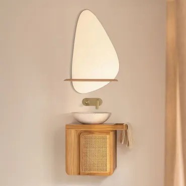 Conjunto De Móvel De Casa De Banho Suspenso 60x40 Cm Em Madeira De Teca Georgy Madeira De Teca & Cimento Redondo Branco Ø40 Cm Zavion & - Sklum