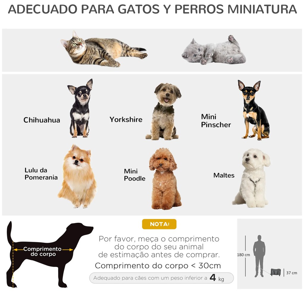 Transportadora para Animais de Estimação 4 em 1 com Rodas Bolsa de Transporte para Cães e Gatos 50x31x37 cm Cinza