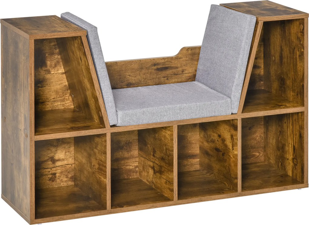 HOMCOM Estante Banco 2 em 1 com Almofadas de Assento Estante em Cubo 6 Compartimentos Abertos 102x30x61 cm Castanho Rústico | Aosom Portugal