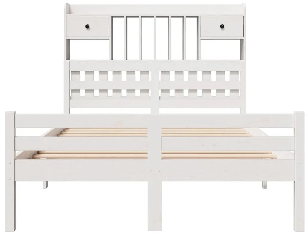Cama com estante sem colchão 135x190 cm pinho maciço branco