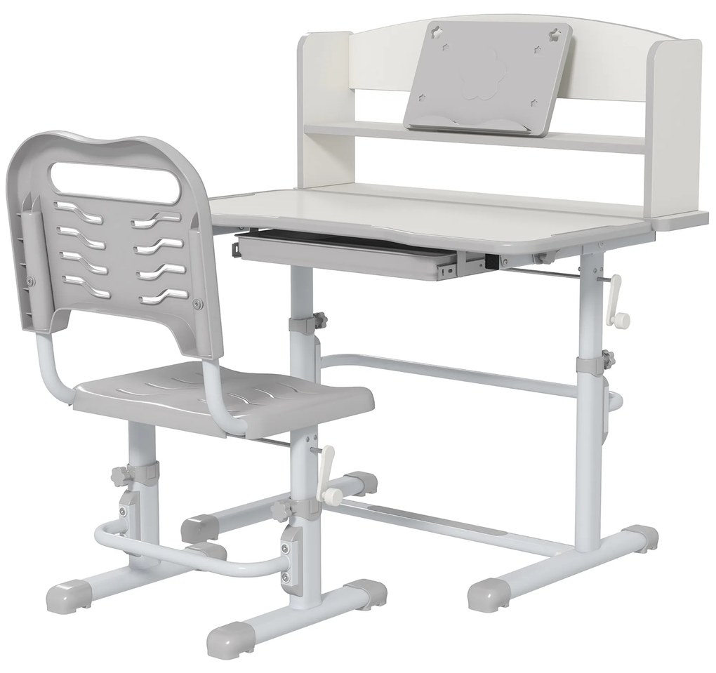 Conjunto de Secretária e Cadeira para Crianças com Altura Ajustável e Ângulo da Mesa Ajustável 80x55x82-104cm Cinza e Branco