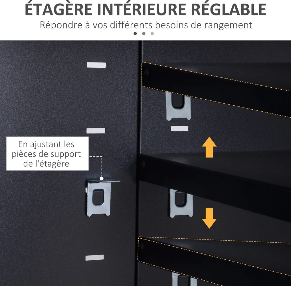 Móvel de televisão em Metal 119 (L) x 40 (P) x 63,5 (A) cm , design industrial, 2 armários com 2 prateleiras ajustáveis, passadores de cabos e estrutu
