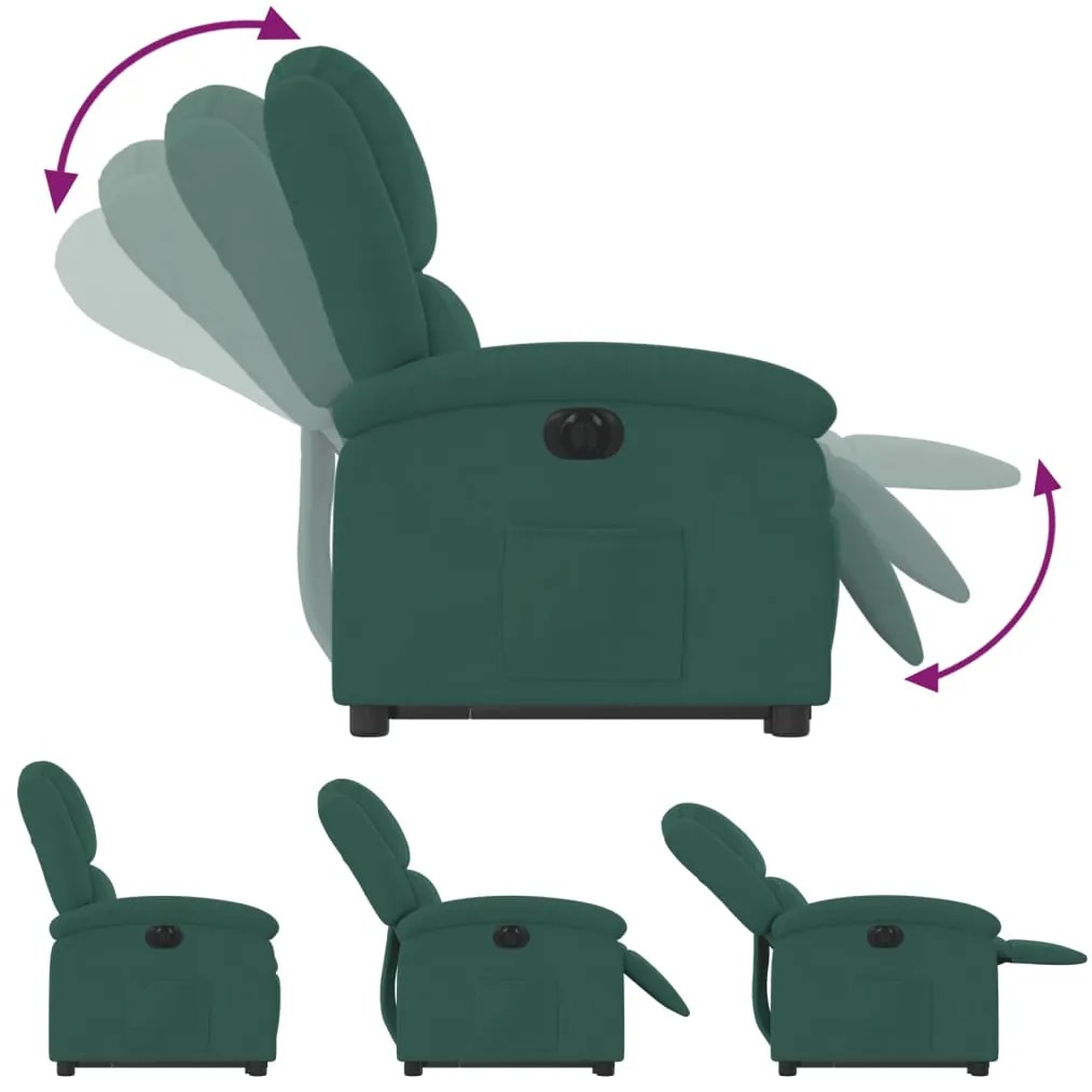 Poltrona reclinável elevatória elétrica veludo verde-escuro