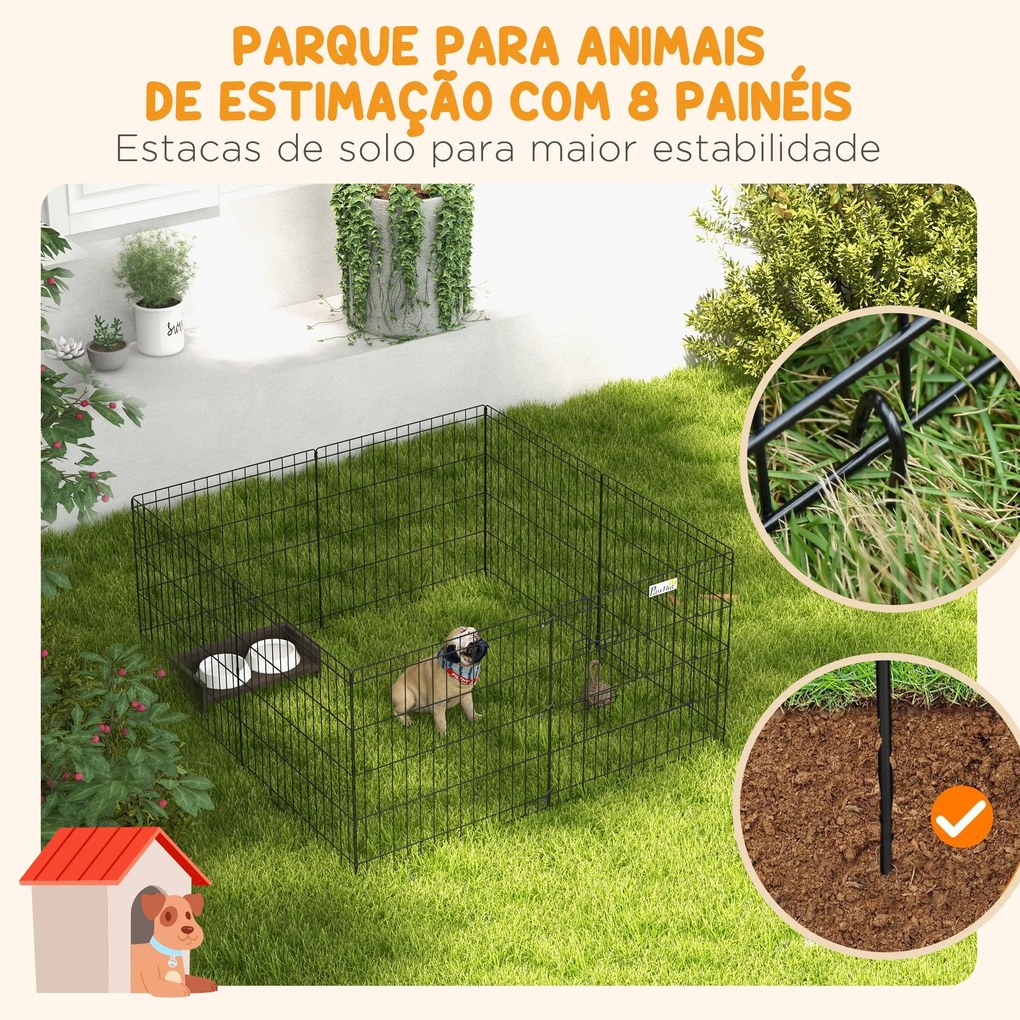 PawHut Parque para Cães 8 Painéis 61x61cm Dobráveis Gaiola Metálica pa