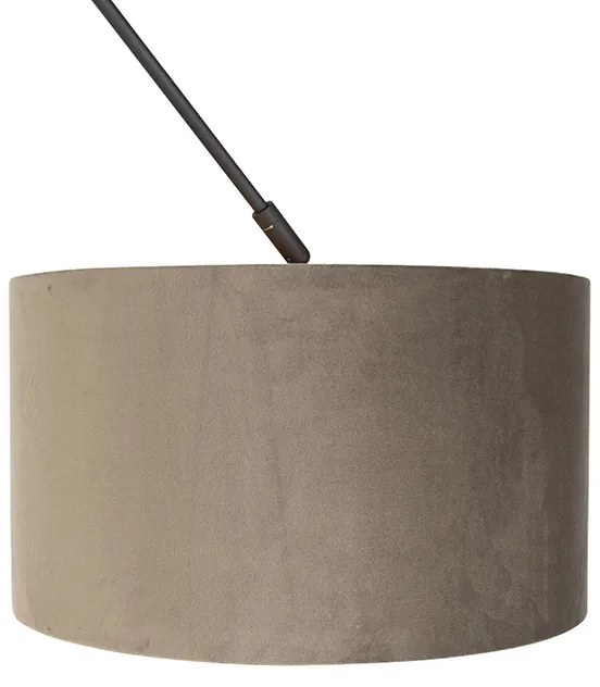 Candeeiro de suspensão preto com cúpula em veludo castanho com dourado 35 cm - Blitz Country / Rústico