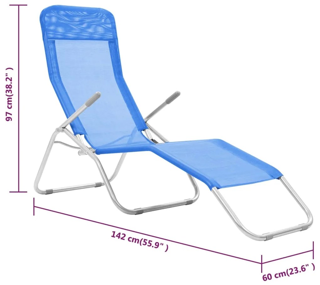 Espreguiçadeiras dobráveis 2 pcs textilene azul