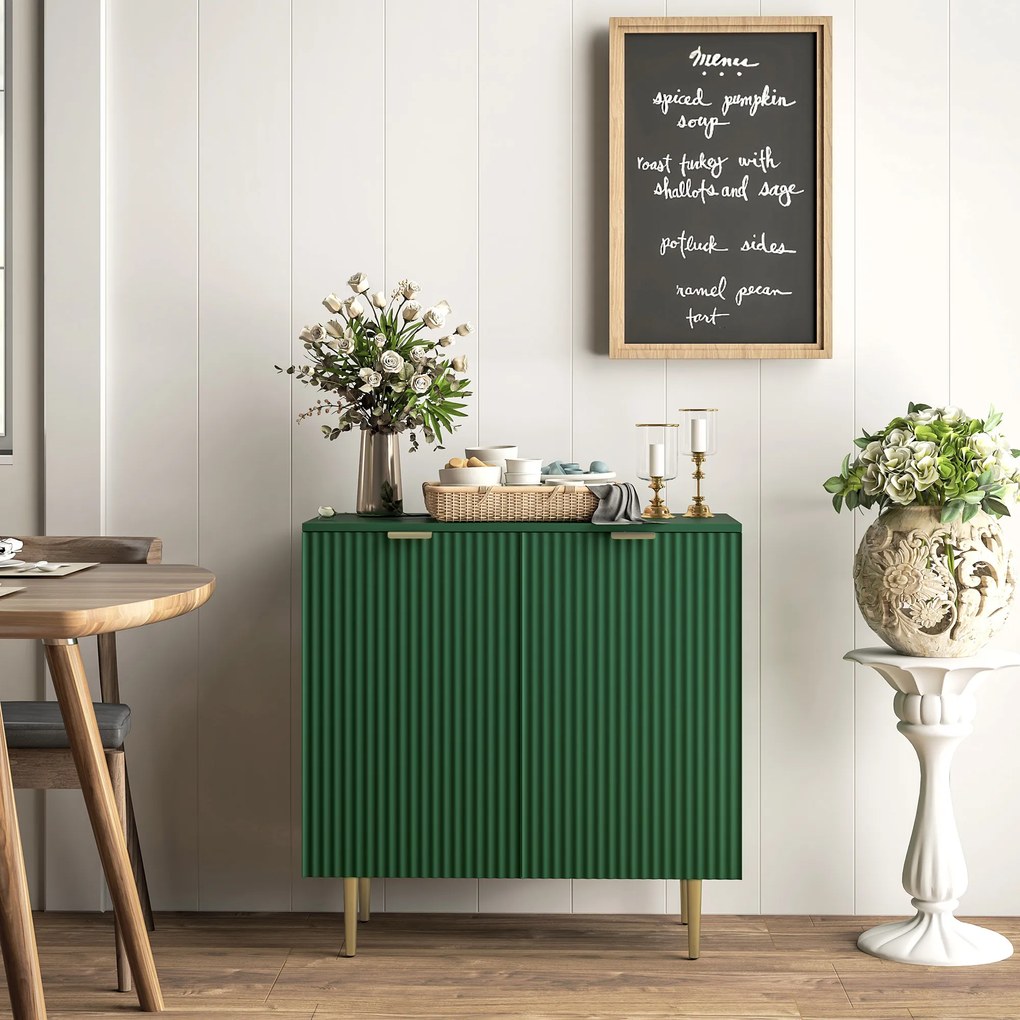Armario de cozinha com 2 portas 80 x 40 x 80 cm, prateleira ajustável e pés metálicos elevados verde-oliva