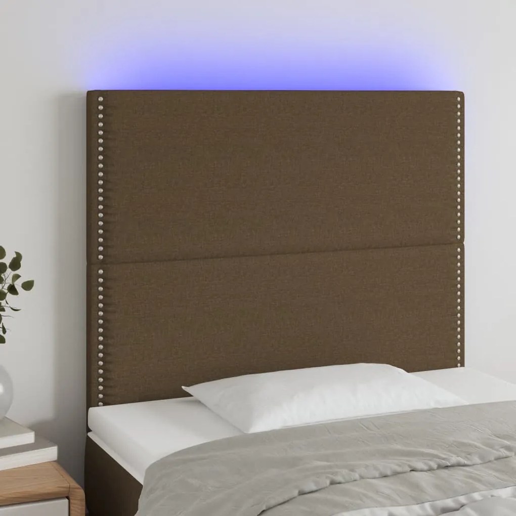 Cabeceira de cama c/ luzes LED tecido 90x5x118/128 cm castanho