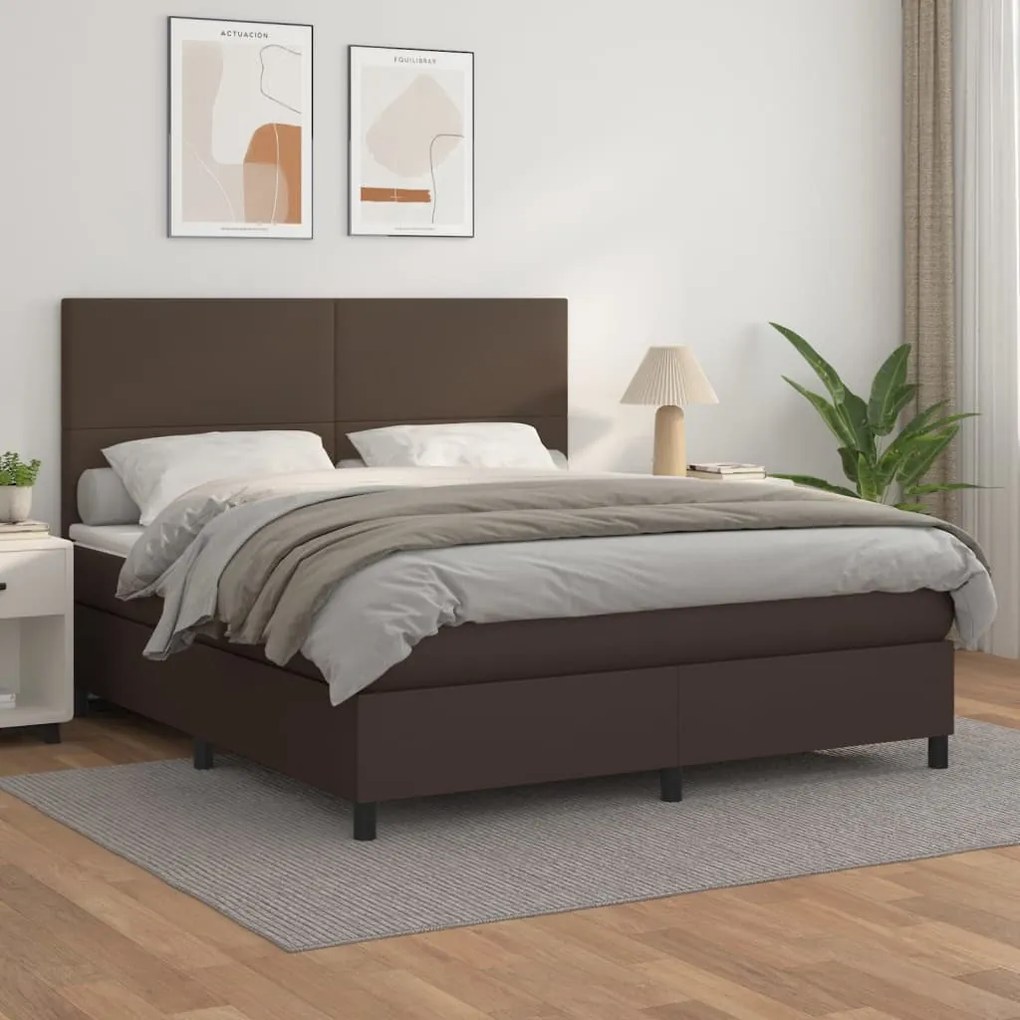 vidaXL Cama com molas/colchão 160x200 cm couro artificial castanho