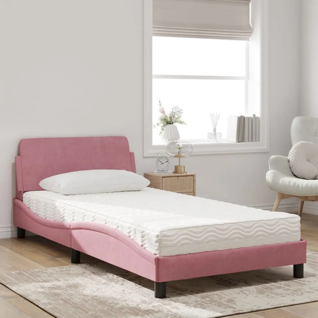 Cama com colchão 100x200 cm veludo rosa