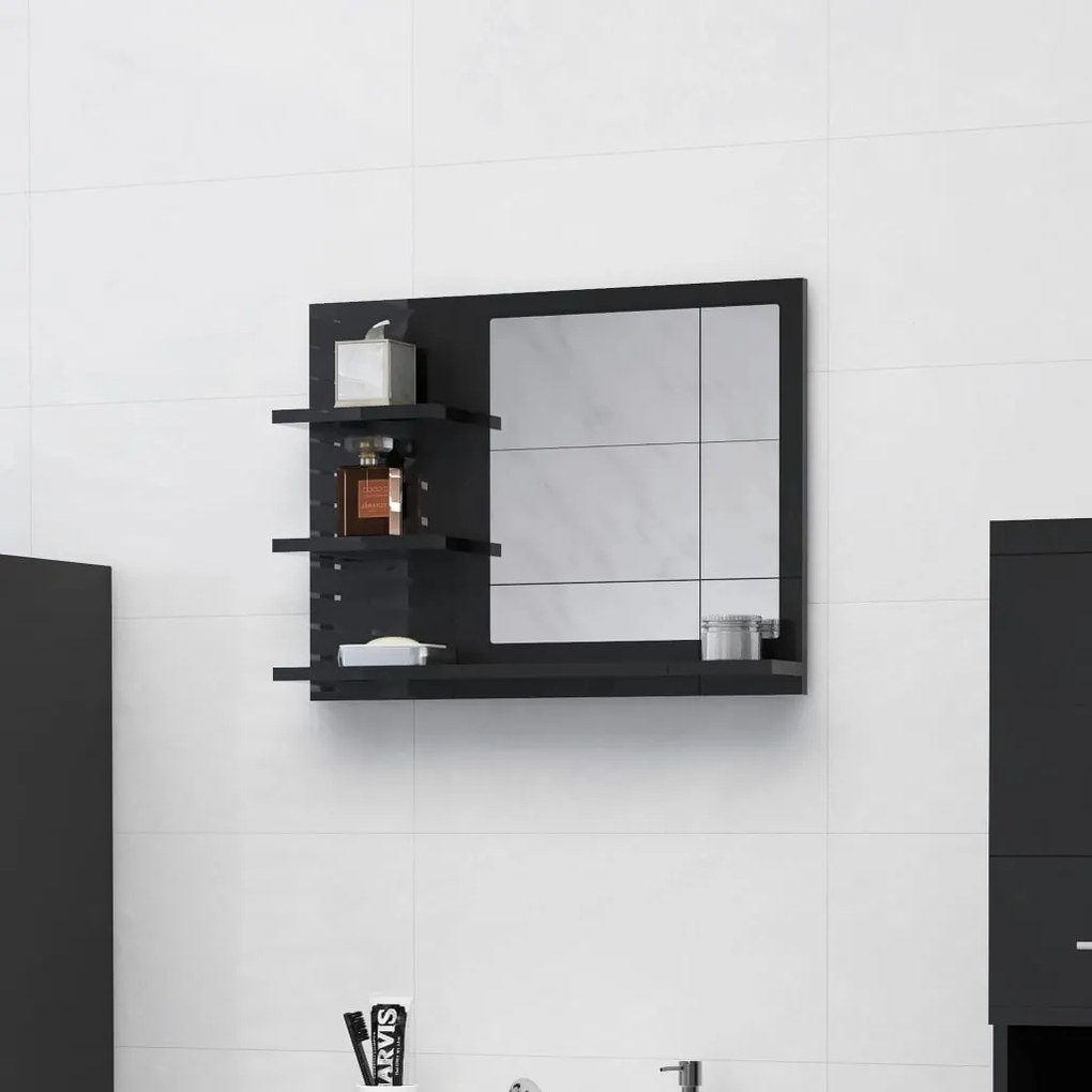 vidaXL Espelho de casa de banho 60x10,5x45cm contrap. preto brilhante