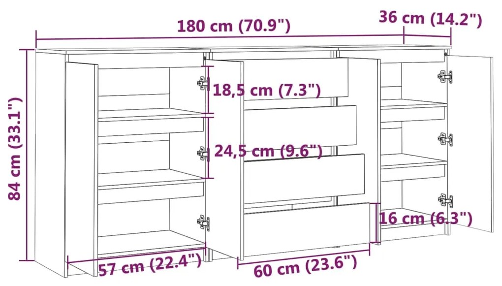 Armários de apoio 3 pcs pinho maciço branco