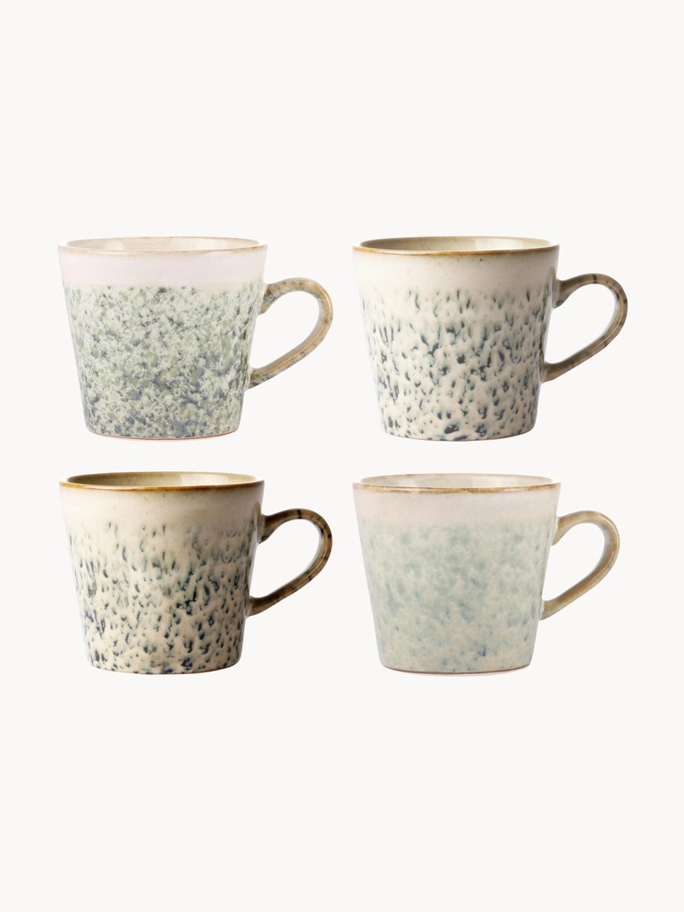 Canecas com vidrado reativo artesanais 70's, conjunto de 4