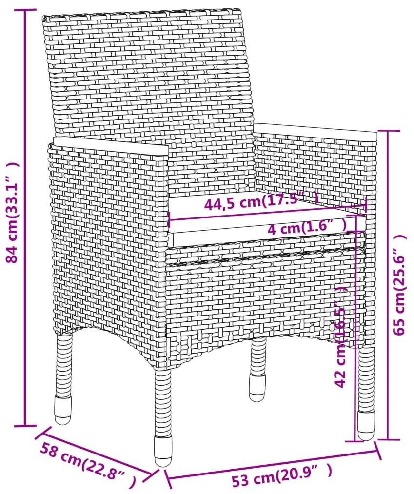 5 pcs conjunto lounge para jardim vime PE cinzento