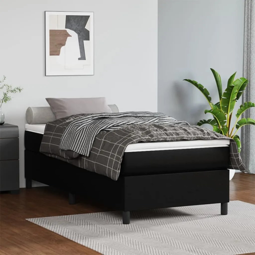vidaXL Estrutura de cama com molas 90x200 cm couro artificial preto