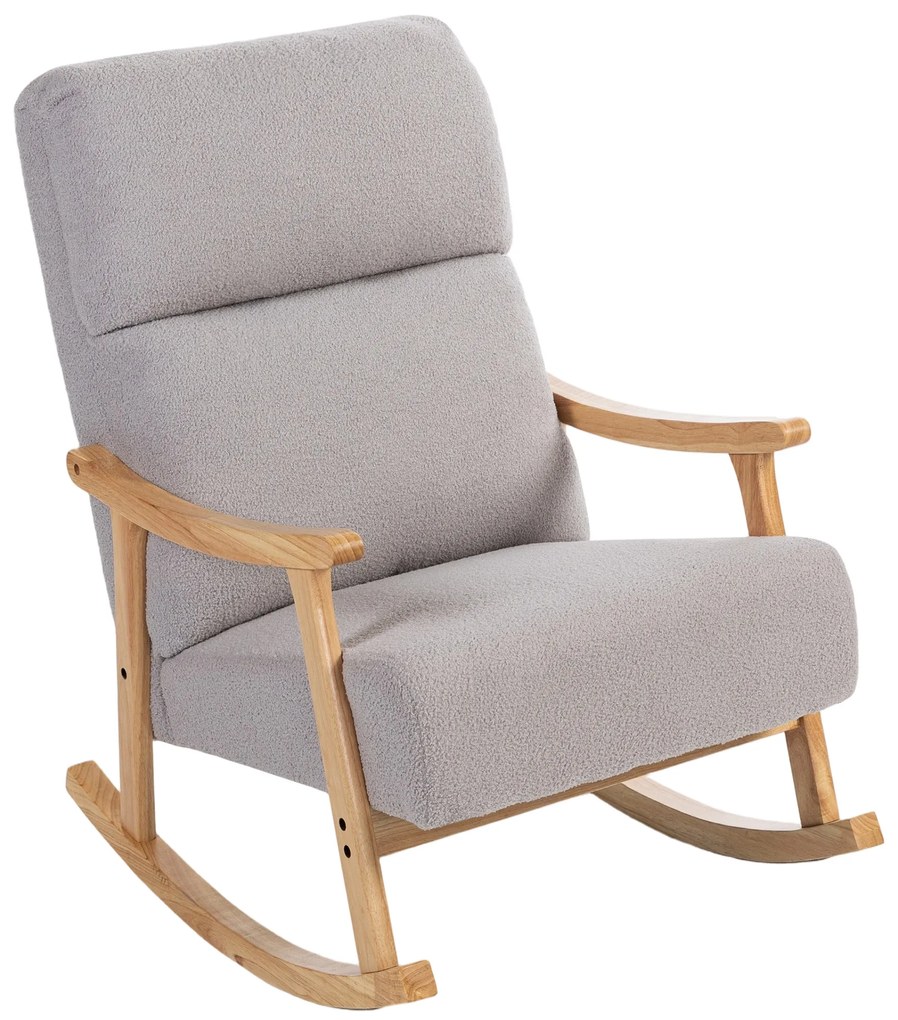 Cadeira Baloiço Moderna em Borrego com Apoio para os Braços de Madeira de Faia Poltrona de Amamentação 65x90x98 cm Cinza
