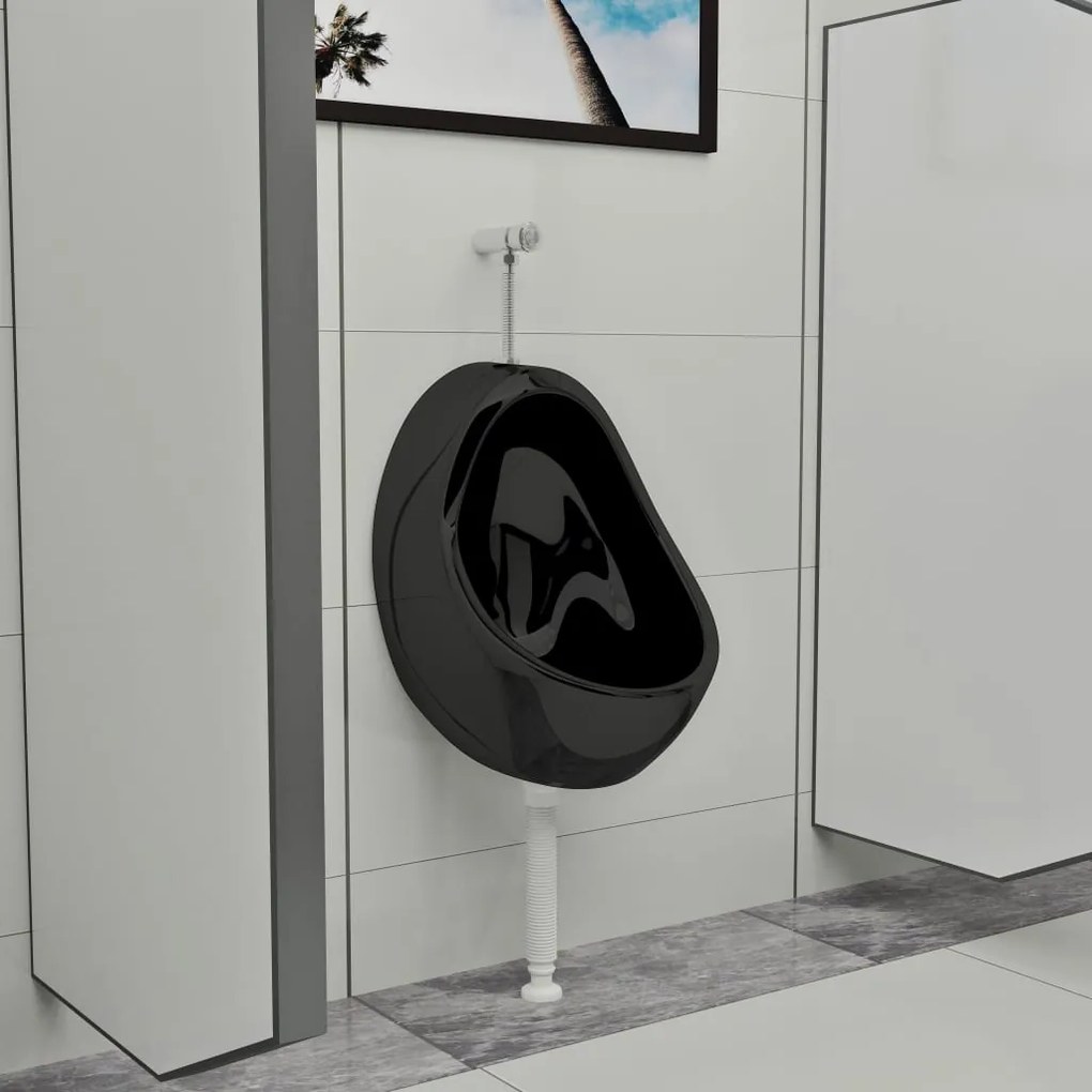 Urinol de parede com válvula de descarga cerâmica preto