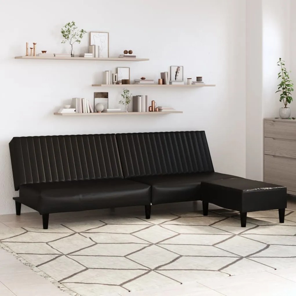3081875 vidaXL Sofá-cama 2 lugares c/ apoio de pés couro artificial preto