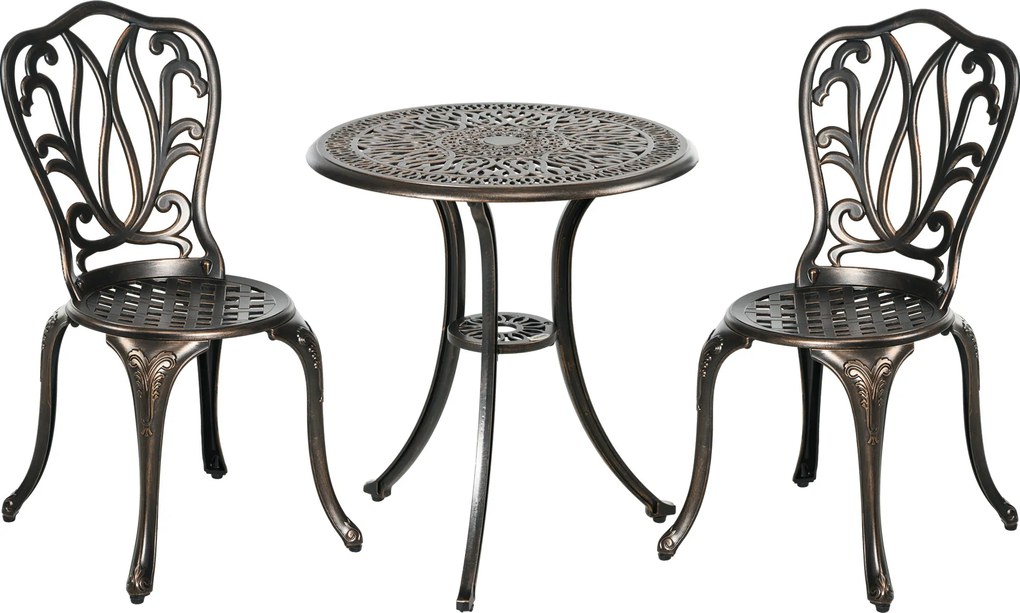 Outsunny Conjunto de Jardim 2 Lugares 2 cadeiras + Mesa Redonda estilo charme retrô em fundição de alumínio, bronze | Aosom Portugal