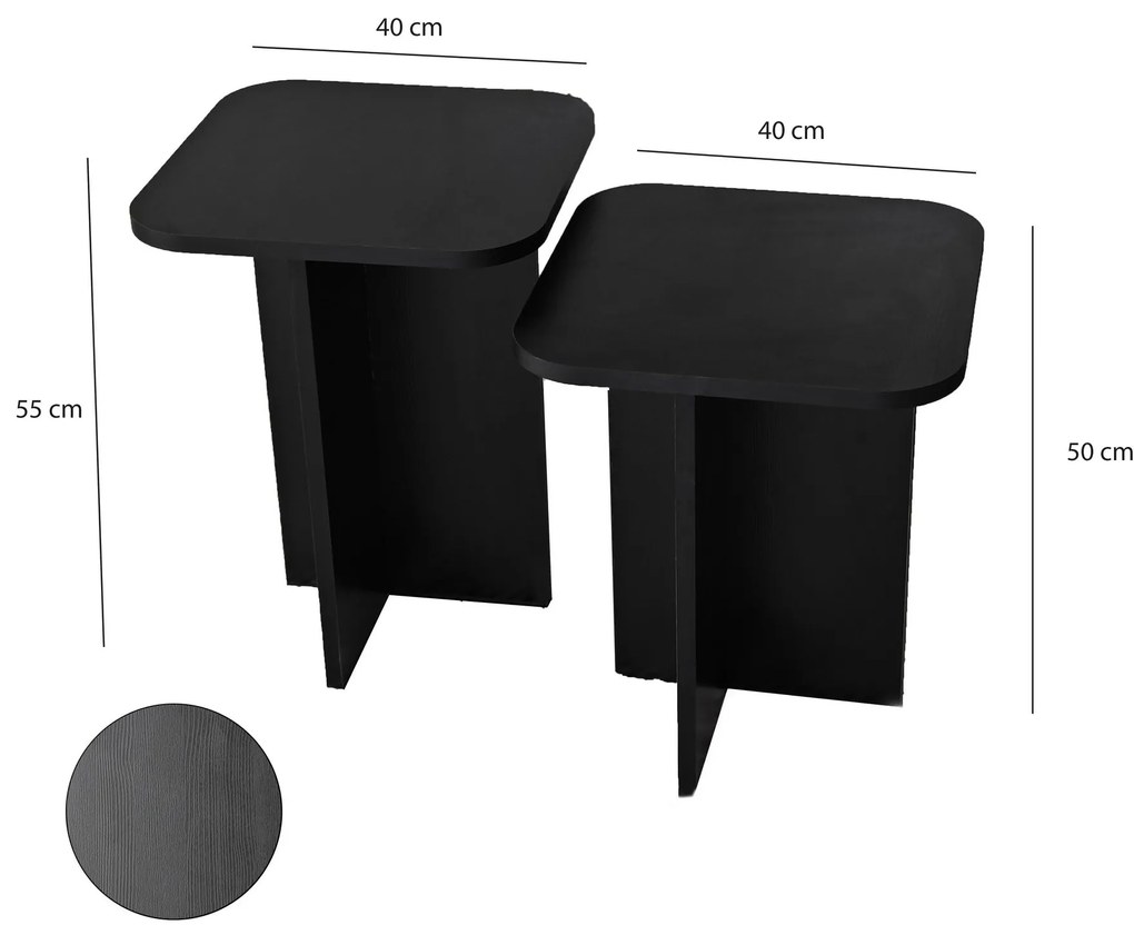Conjunto de Mesas de Apoio Blues – Preto – 40x50x40 cm & 40x55x40 cm
