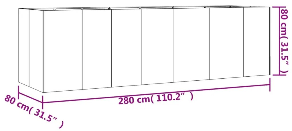 Canteiro elevado de jardim 280x80x80 cm aço corten