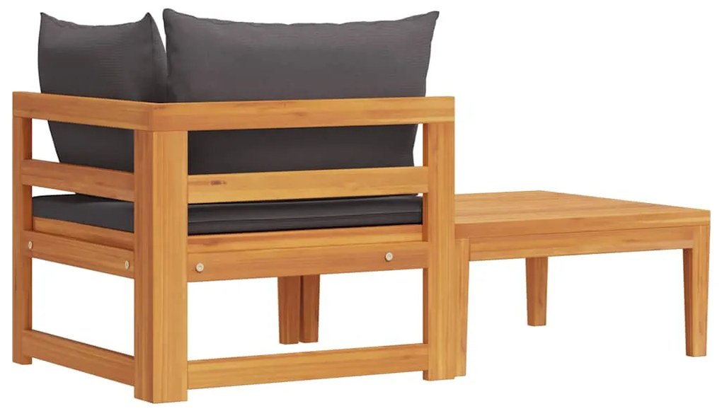 2 pcs conj. lounge de jardim c/ almofadões cinza-escuro acácia