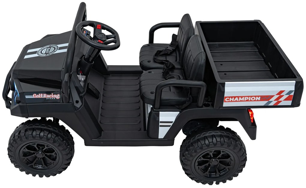 Jipe elétrico para Crianças 2 Lugares 24V Champion Rodas Espuma EVA, Assento couro ecológico Preto
