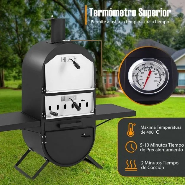 Forno de pizza a lenha para exterior com cobertura de tecido Oxford, termómetro de grelhador para churrasco e campismo