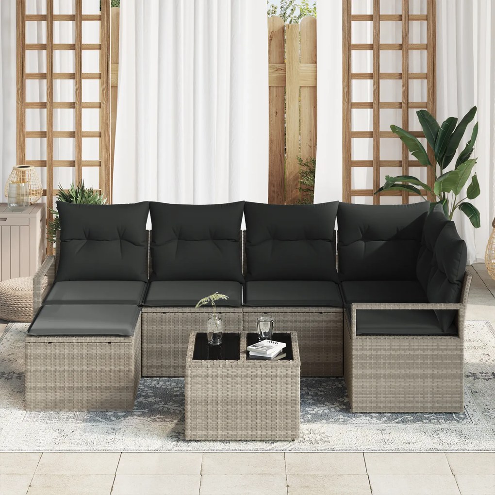 Conjunto de Sofás para Jardim vidaXL com Almofadas Cinza Polirattan