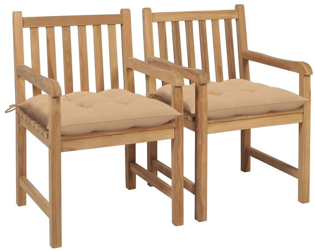 vidaXL Cadeiras de jardim c/ almofadões beges 2 pcs teca maciça