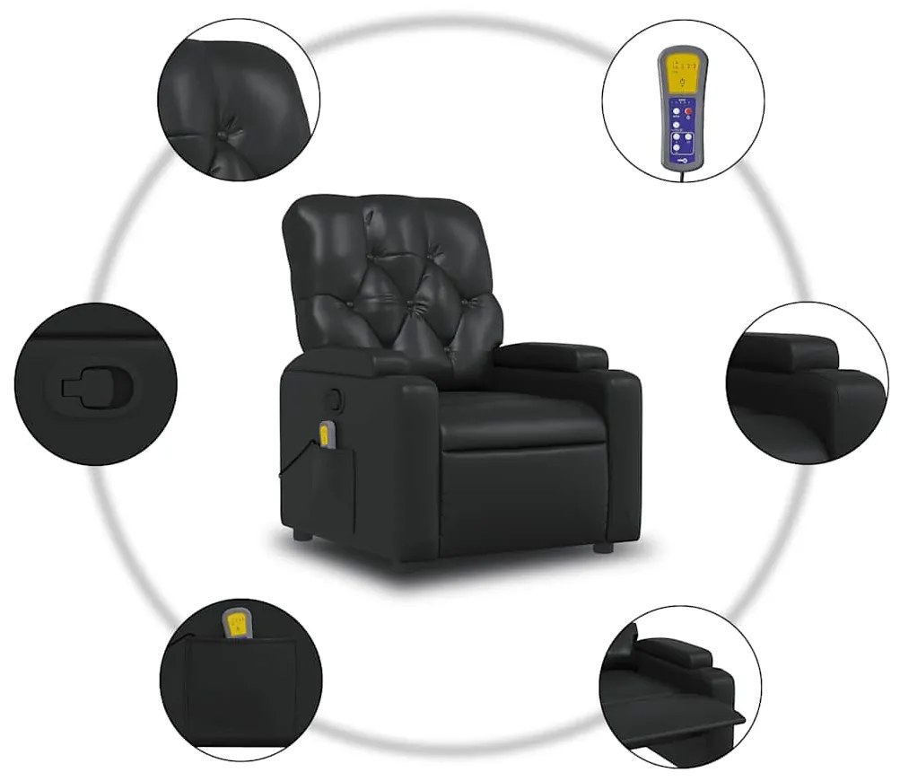 Poltrona de massagens reclinável couro artificial preto