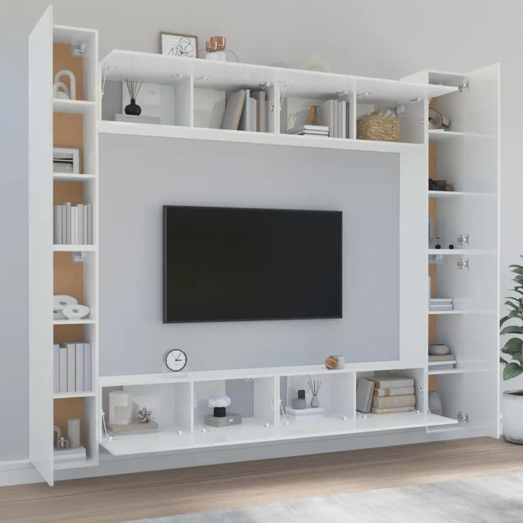 8 pcs conjunto móveis de TV madeira processada branco brilhante