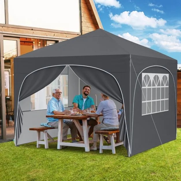 Tenda Jardim. Festas, Eventos 3 x 3 m Pop UP com 4 Paredes om4 Sacos de Areia, com Bolsa Transporte Cinzenta