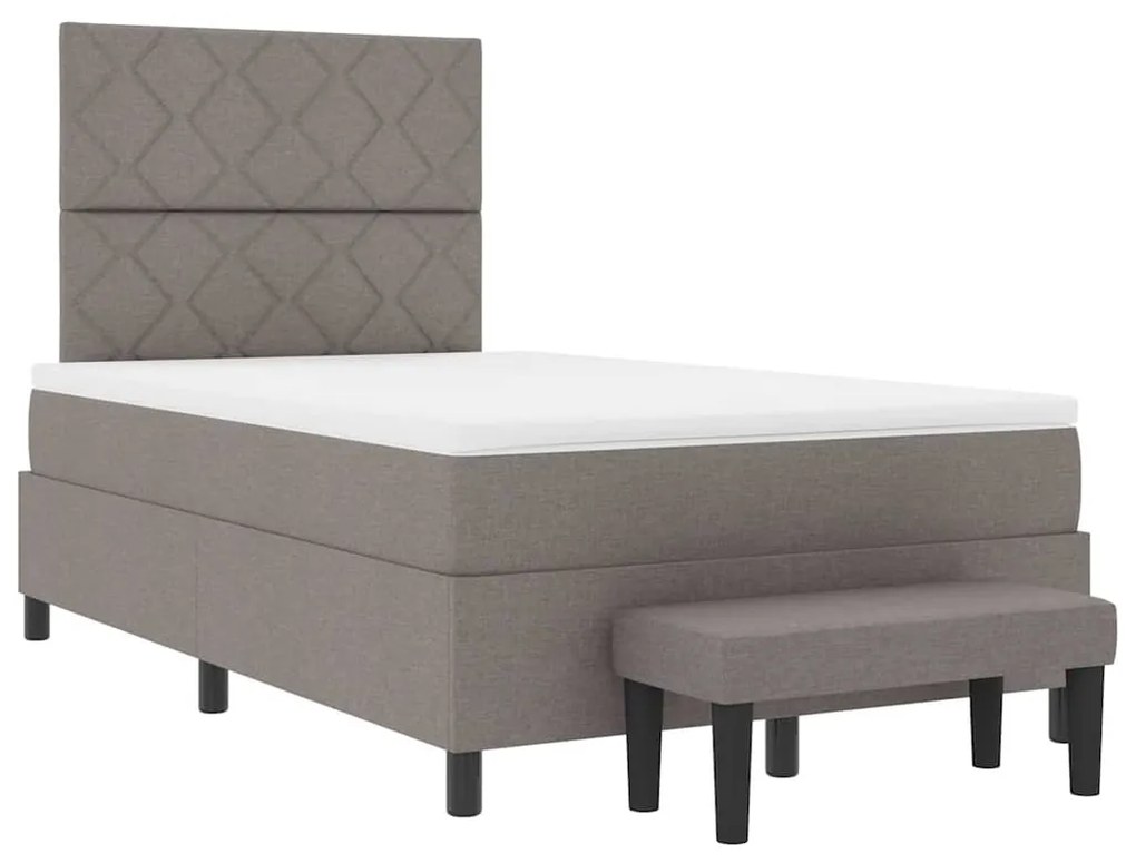 Cama Box Spring com Colchão e Banco Taupe 120x200 cm Tecido