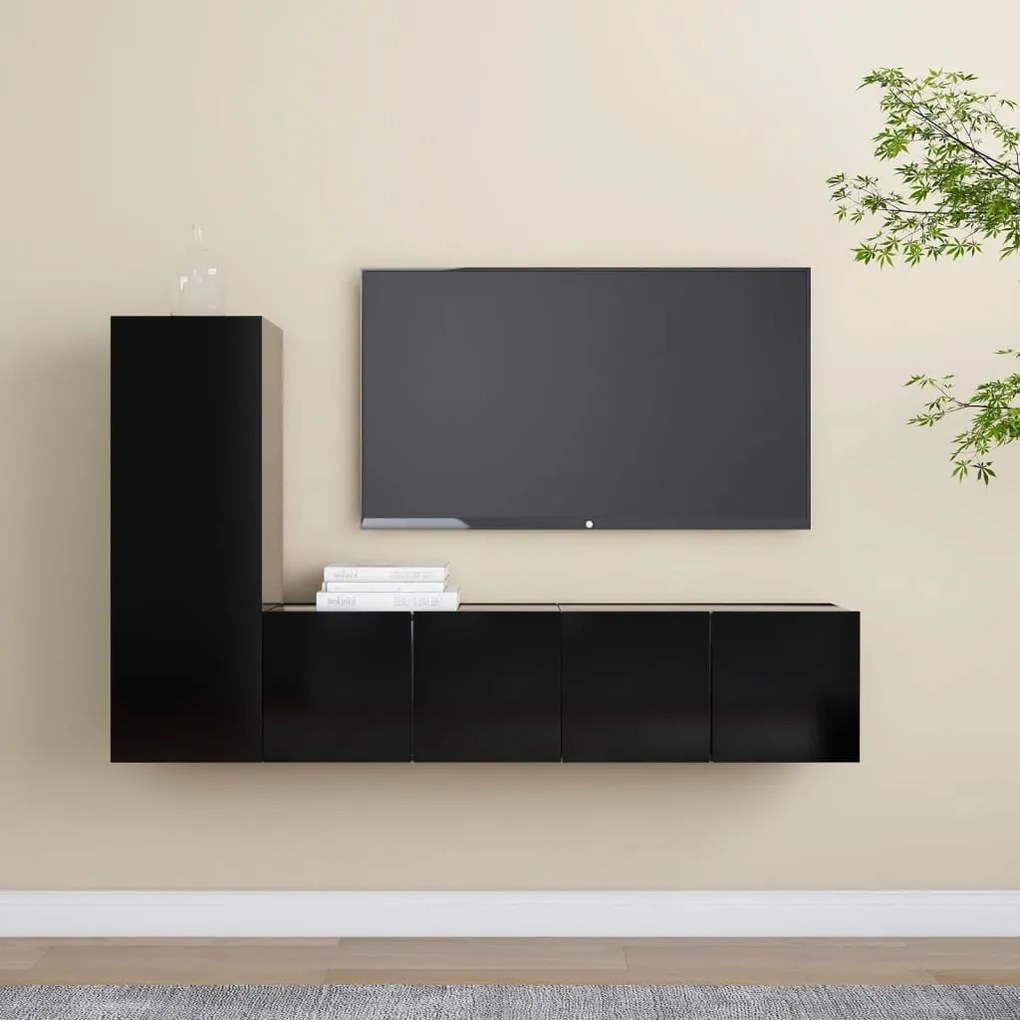 vidaXL 3 pcs conjunto de móveis de TV derivados de madeira preto