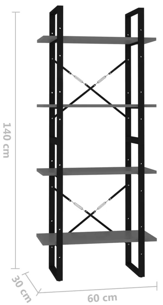 Estante com 4 prateleiras 60x30x140 cm contraplacado cinzento