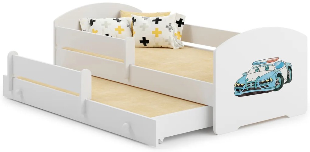 Cama infantil dupla Luk 160x80 polícia branca - colchão e estrado incluído