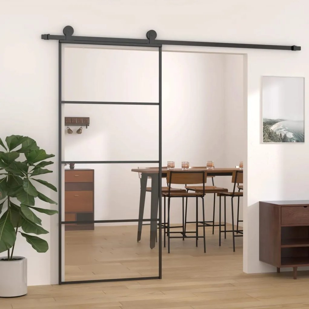 vidaXL Porta de correr 90x205 cm alumínio e vidro ESG preto