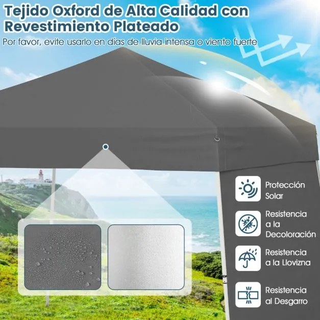 Tenda Pop-up de 430 x 280 cm com 2 paredes laterais convertíveis em toldo festas, eventos, feiras, jardim cinza