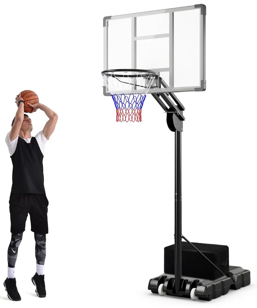 Cesto de basquetebol ajustável 1,49-3,05 m Sistema de cesto portátil para todas as condições climatéricas com tabela 2 rodas Base recarregável