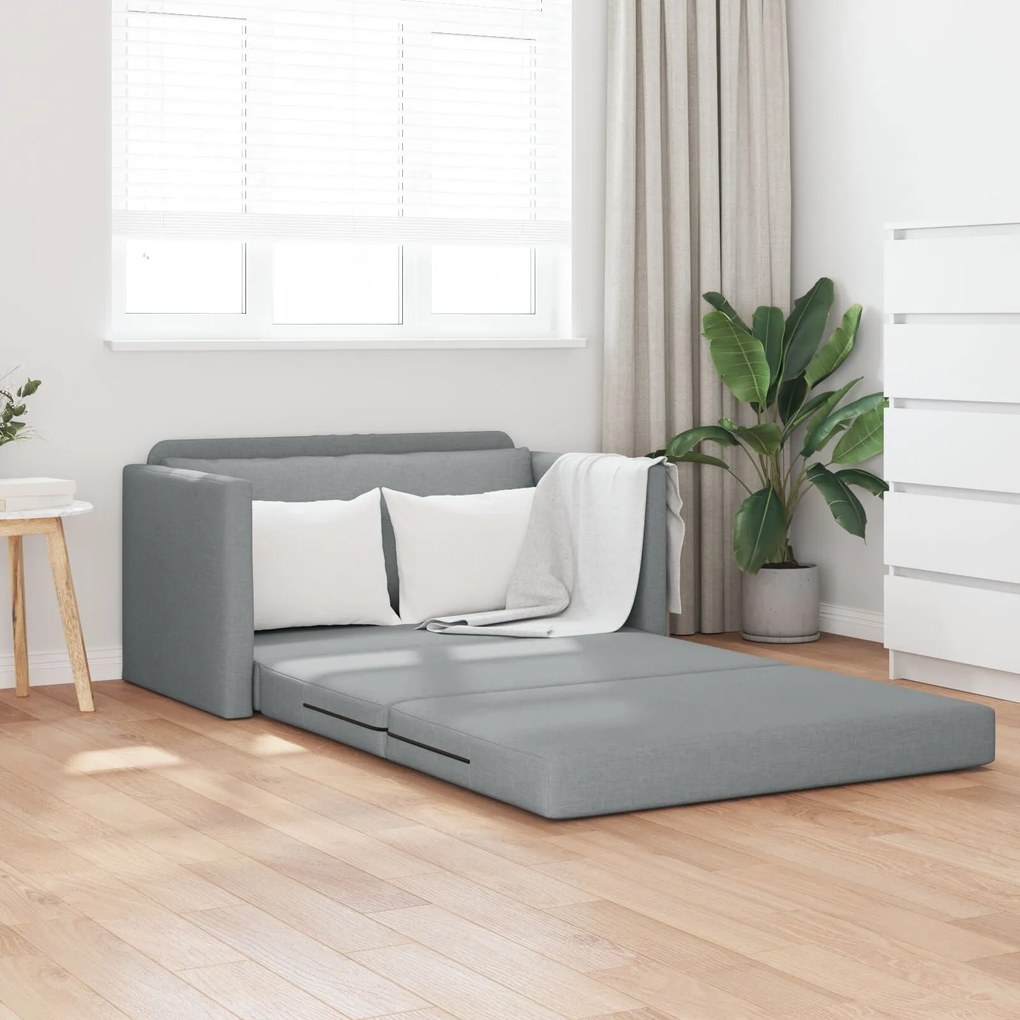 Sofá Cama de Chão 2-em-1 Cinza Claro 124x71x78 cm Tecido