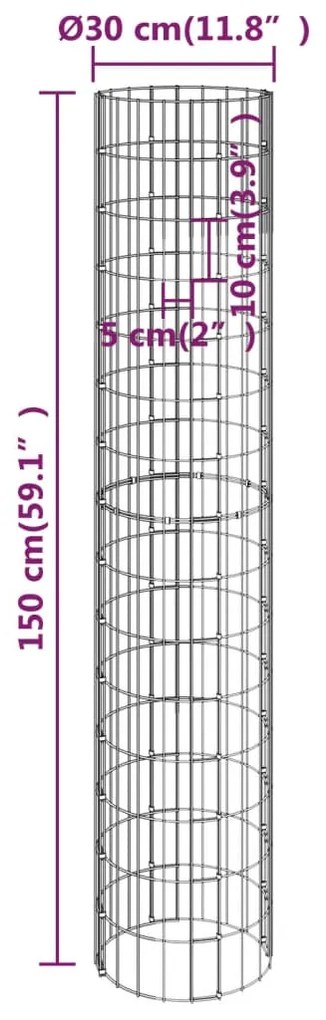 Canteiro elevado/cesto gabião circular 3pcs Ø30x150cm aço galv.