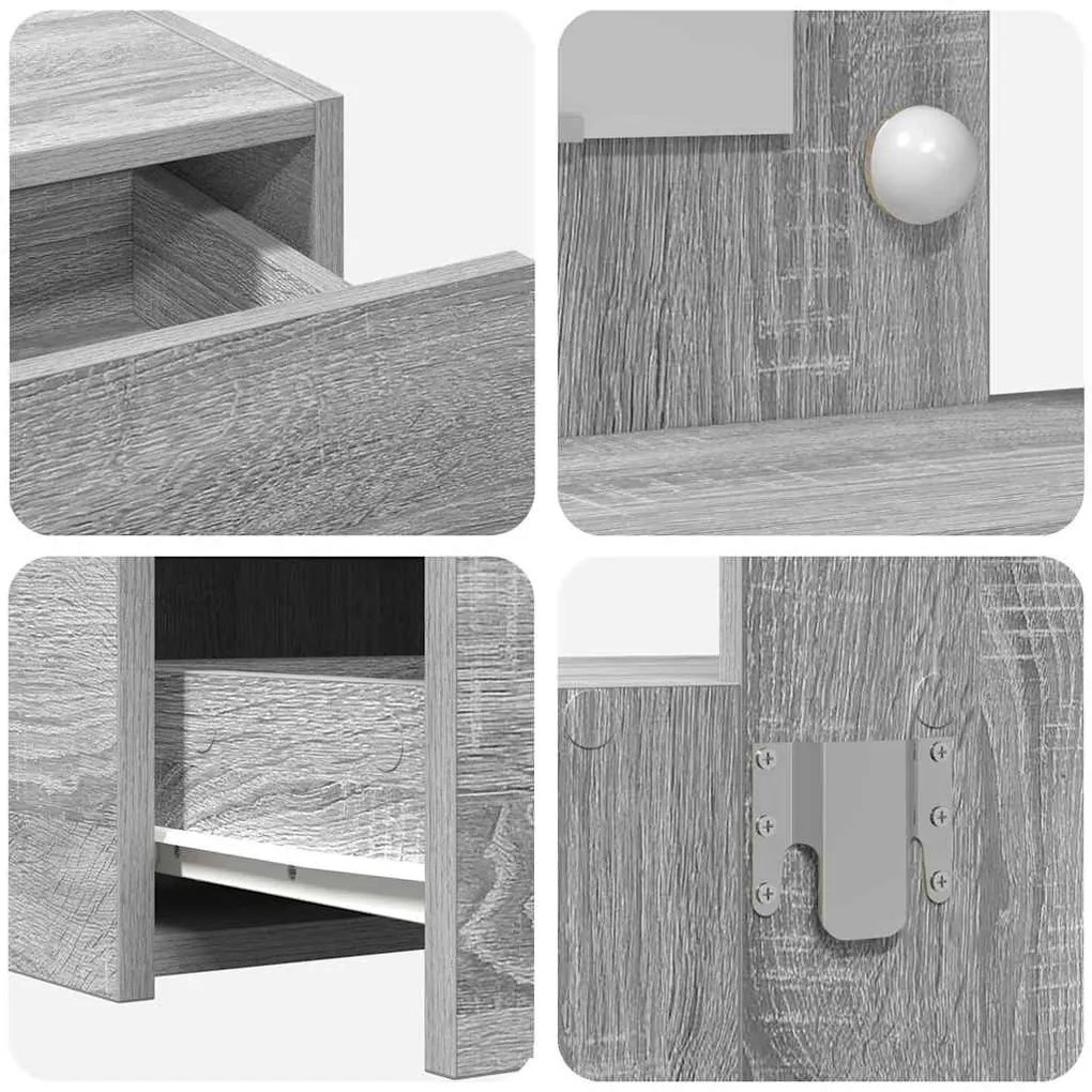 Mesa de maquilhagem suspensa com luzes LED Cinza Sonoma