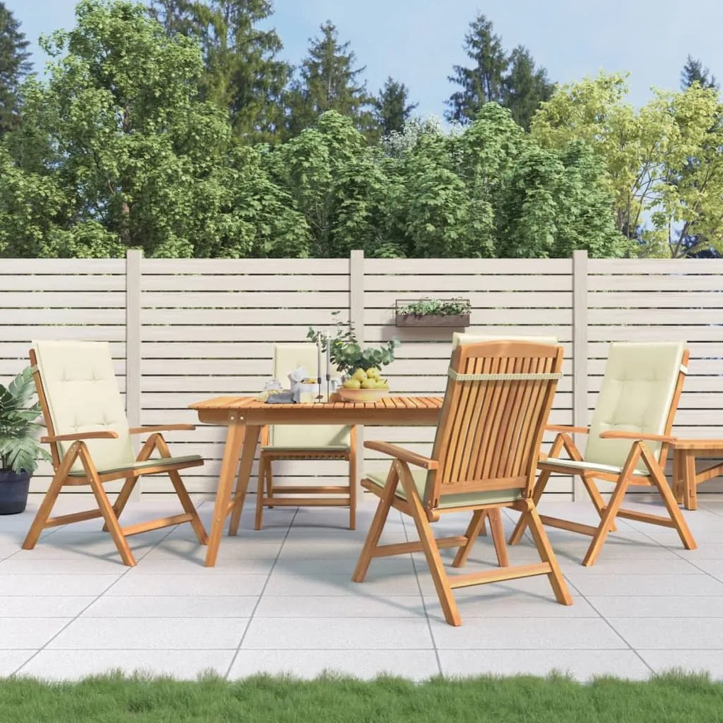 vidaXL Cadeiras de jardim reclináveis c/ almofadões 4 pcs teca maciça